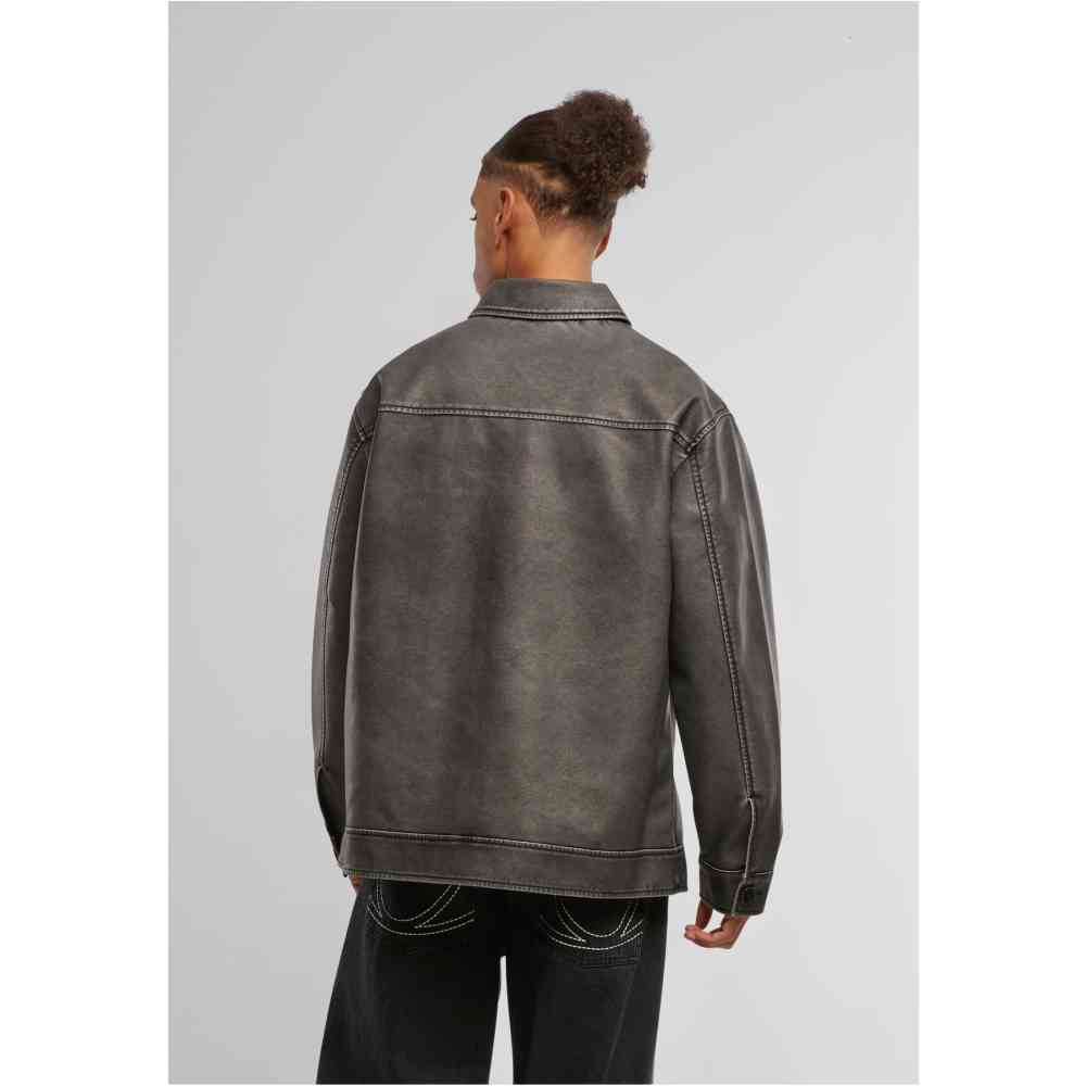 Urban Classics - Synthetic Vintage Leather Shirt Jacket - Zwart